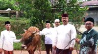 UNTUK MASYARAKAT: Bupati Kukar Edi Damansyah (kedua kanan) menyerahkan hewan kurban untuk pondok pesantren. (Ist)
